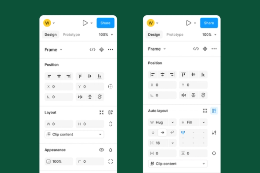 Two panels side by side showing layout options against a dark green background.