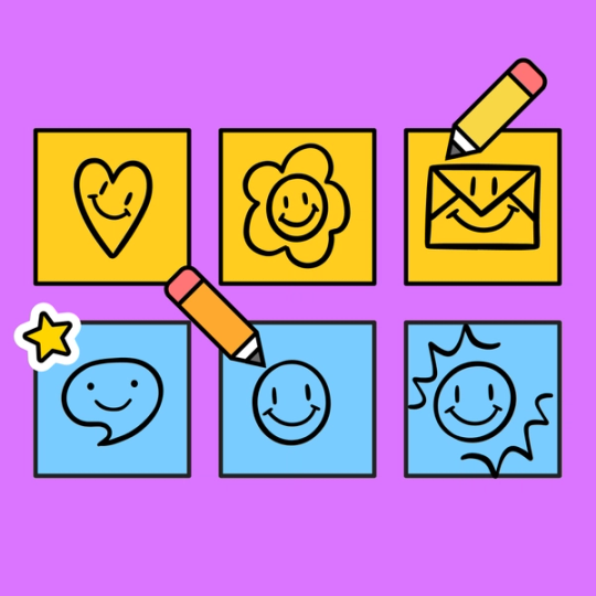 doodles on yellow and blue squares