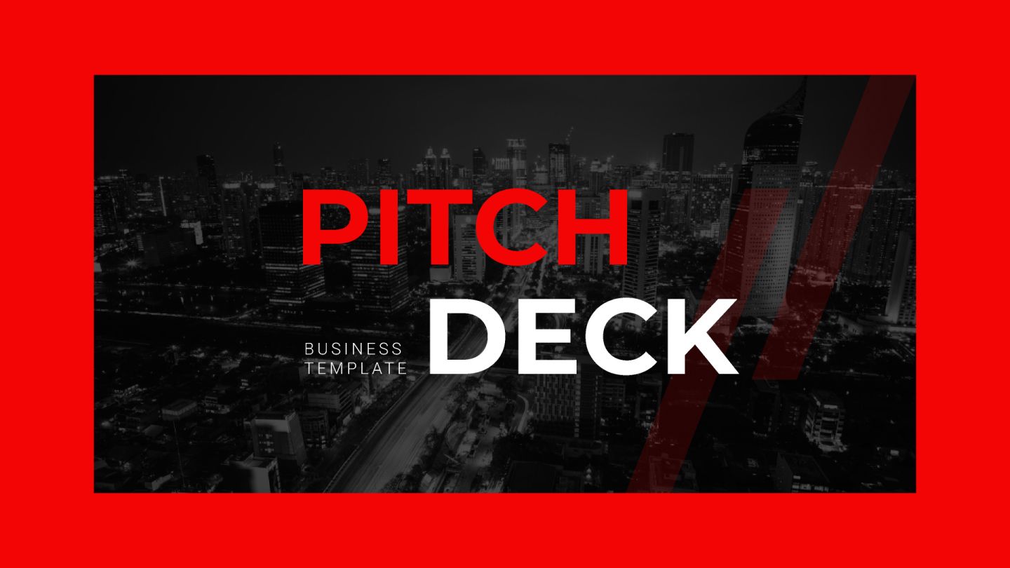 A bold red business pitch deck.