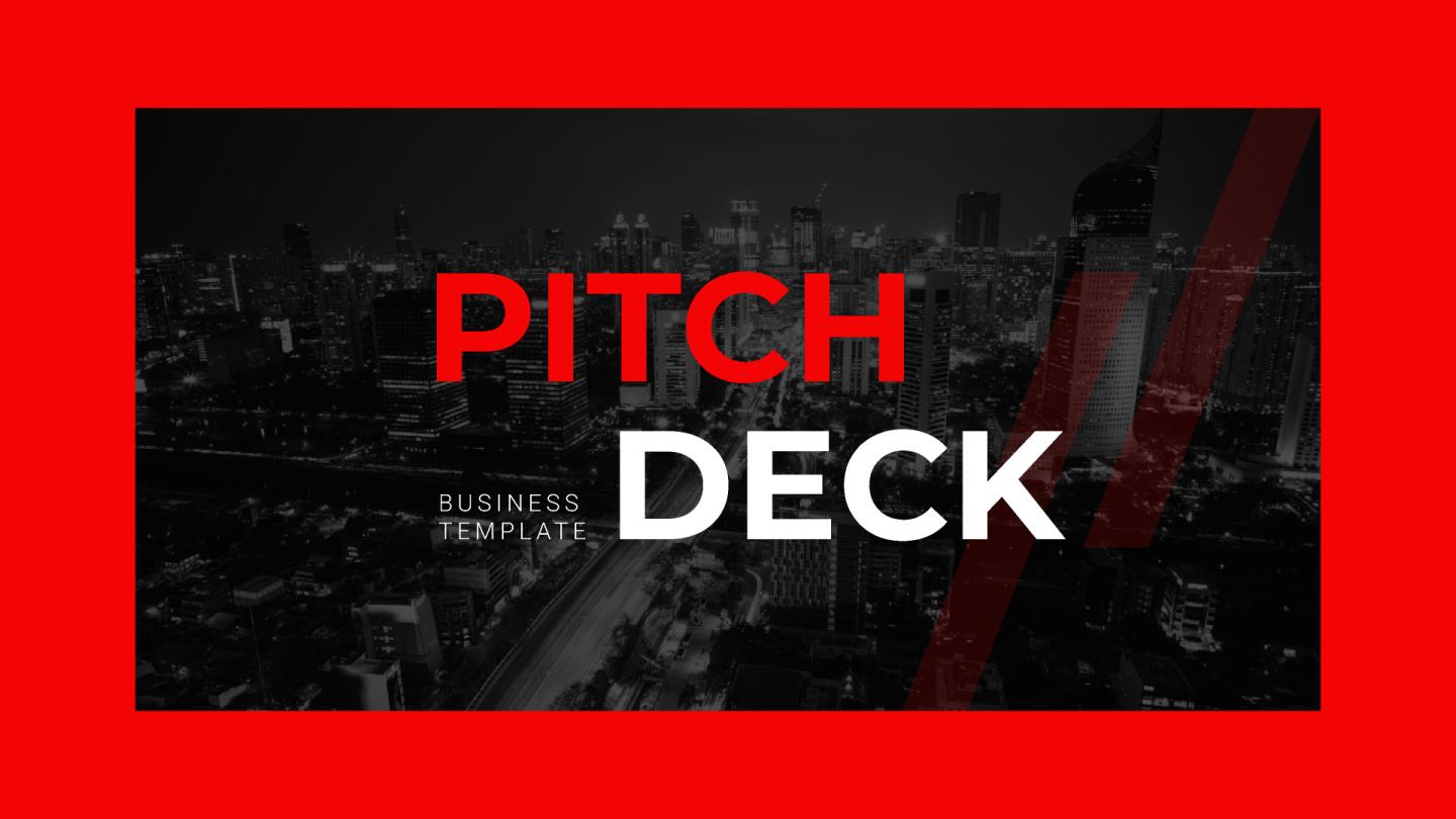 A bold red business pitch deck.