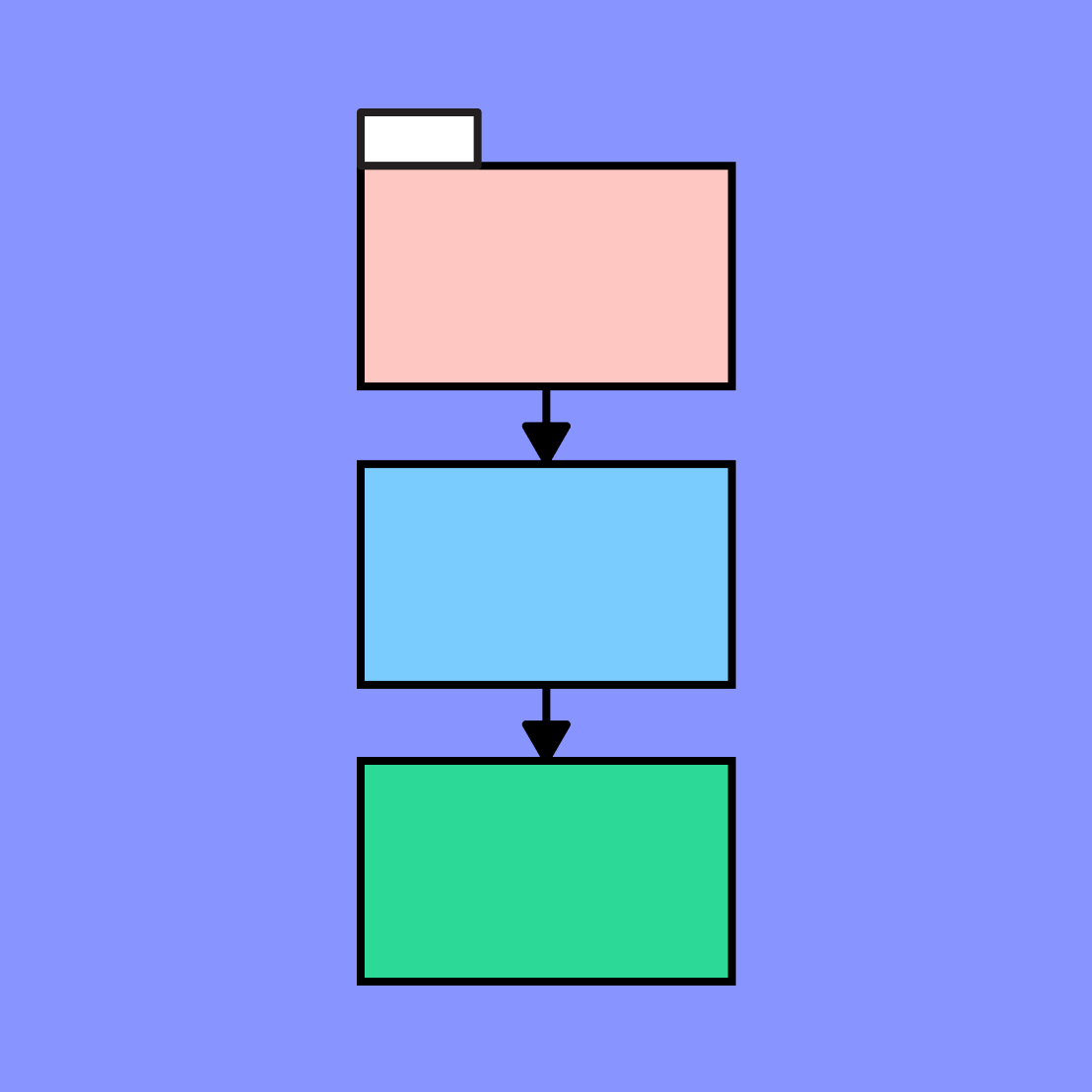 three red, blue and green documents with arrows pointing to each document over a purple background
