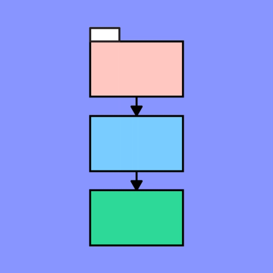three red, blue and green documents with arrows pointing to each document over a purple background