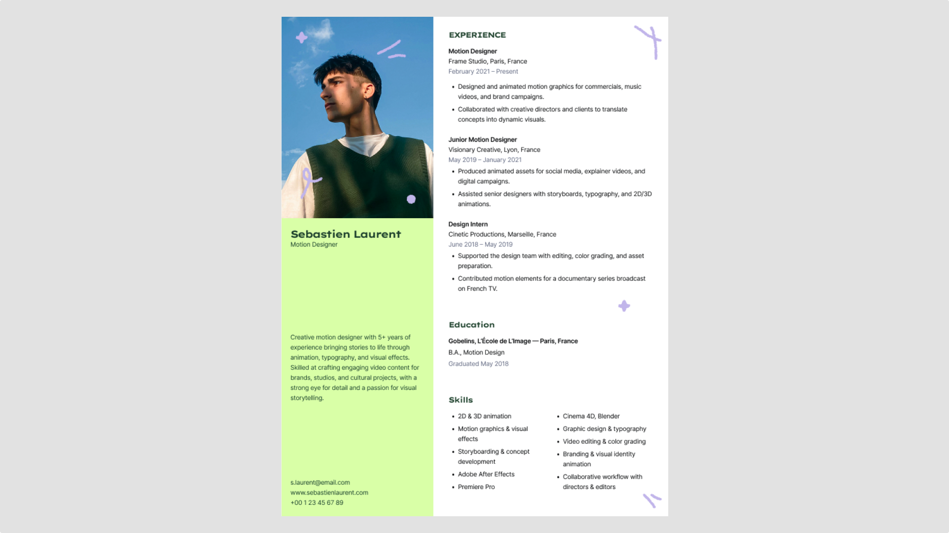 Screenshot of Figma’s creative expressive resume template.