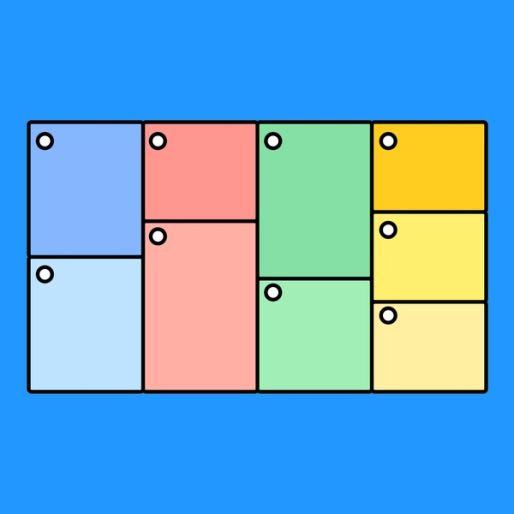 large rectangle with four columns in blue, red, green, and yellow