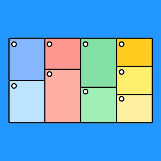 large rectangle with four columns in blue, red, green, and yellow