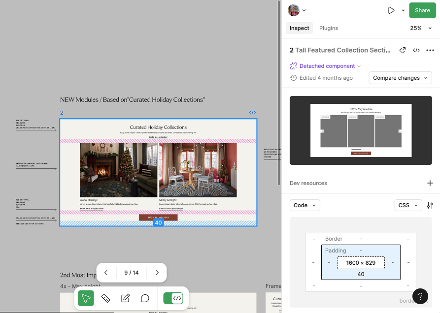 module design with dev mode code specifics on right hand panel