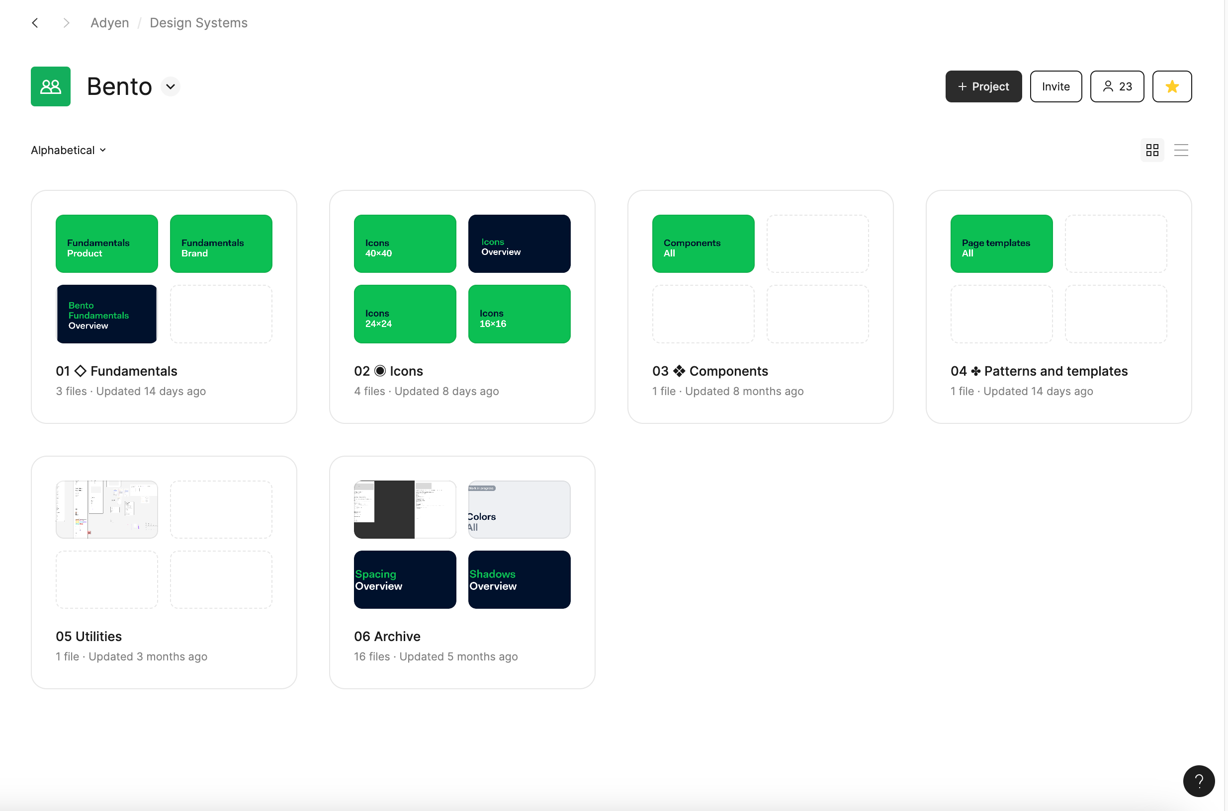 Example of the library structure of Adyen's Design System, Bento