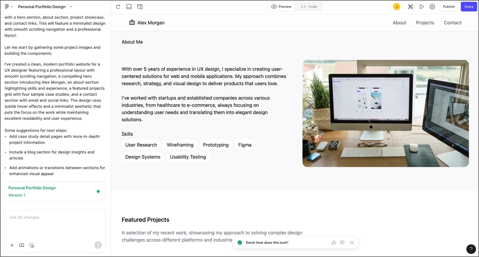 Screenshot of Figma Make with an active prompt input