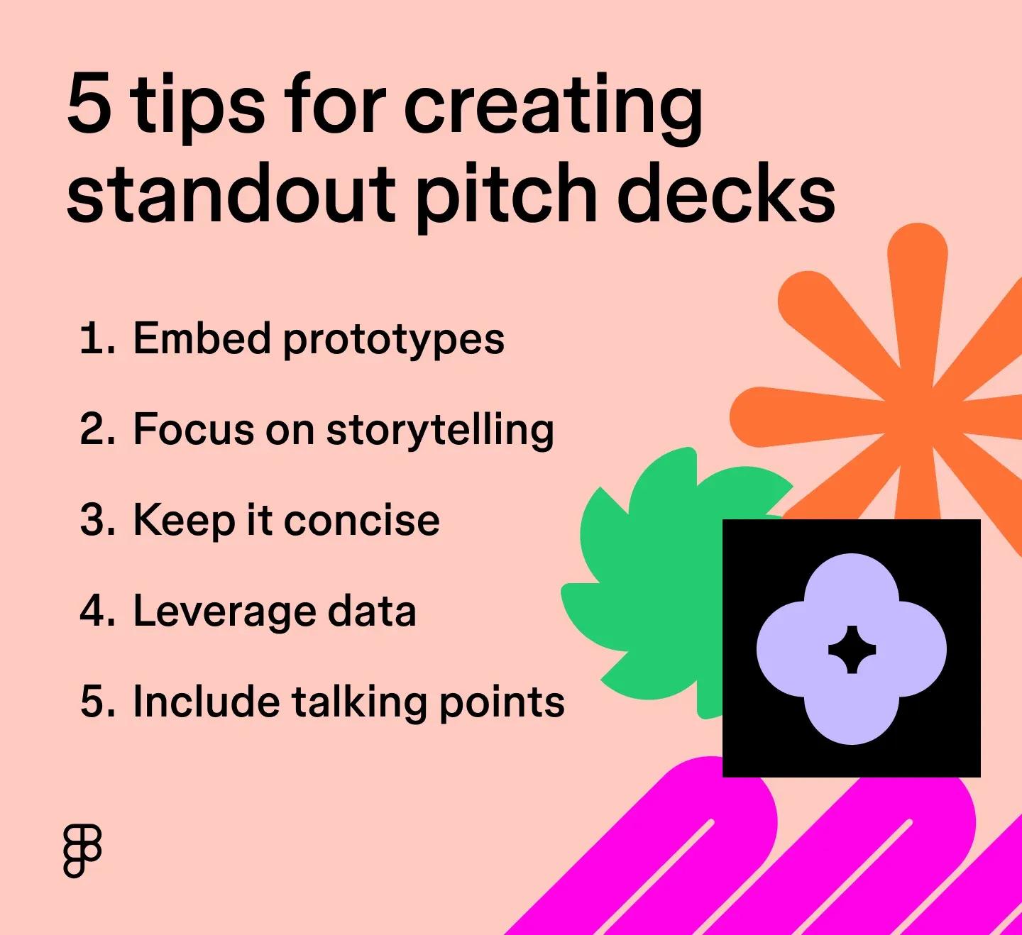 Suggerimenti per creare pitch deck eccezionali: incorpora prototipi, concentrati sulla narrazione, mantieni la presentazione concisa, sfrutta i dati e includi spunti di discussione.