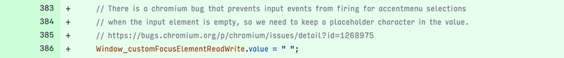 A snippet of hack that was necessary to fix the accented menu bug