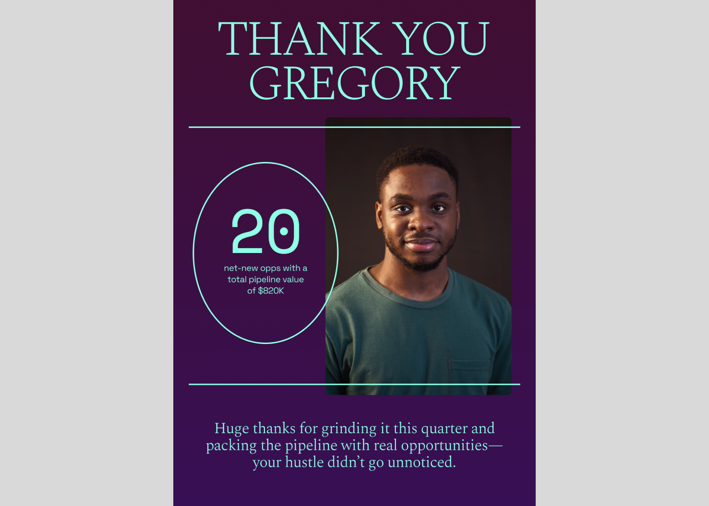 Screenshot of a refined team appreciation thank you card template.