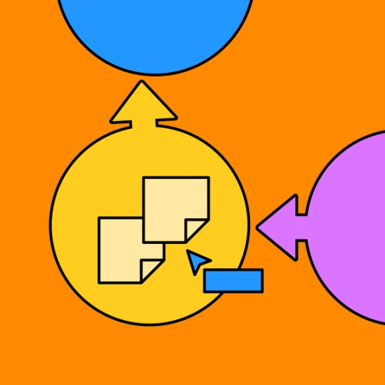 two sticky notes on a yellow circle