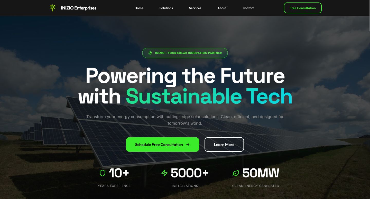 Screenshot of a solar energy company website made using Figma Make.