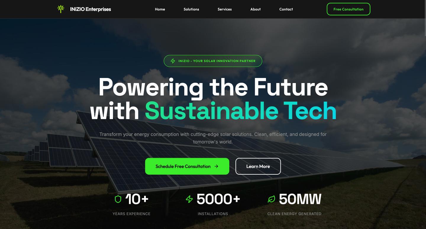 Screenshot of a solar energy company website made using Figma Make.