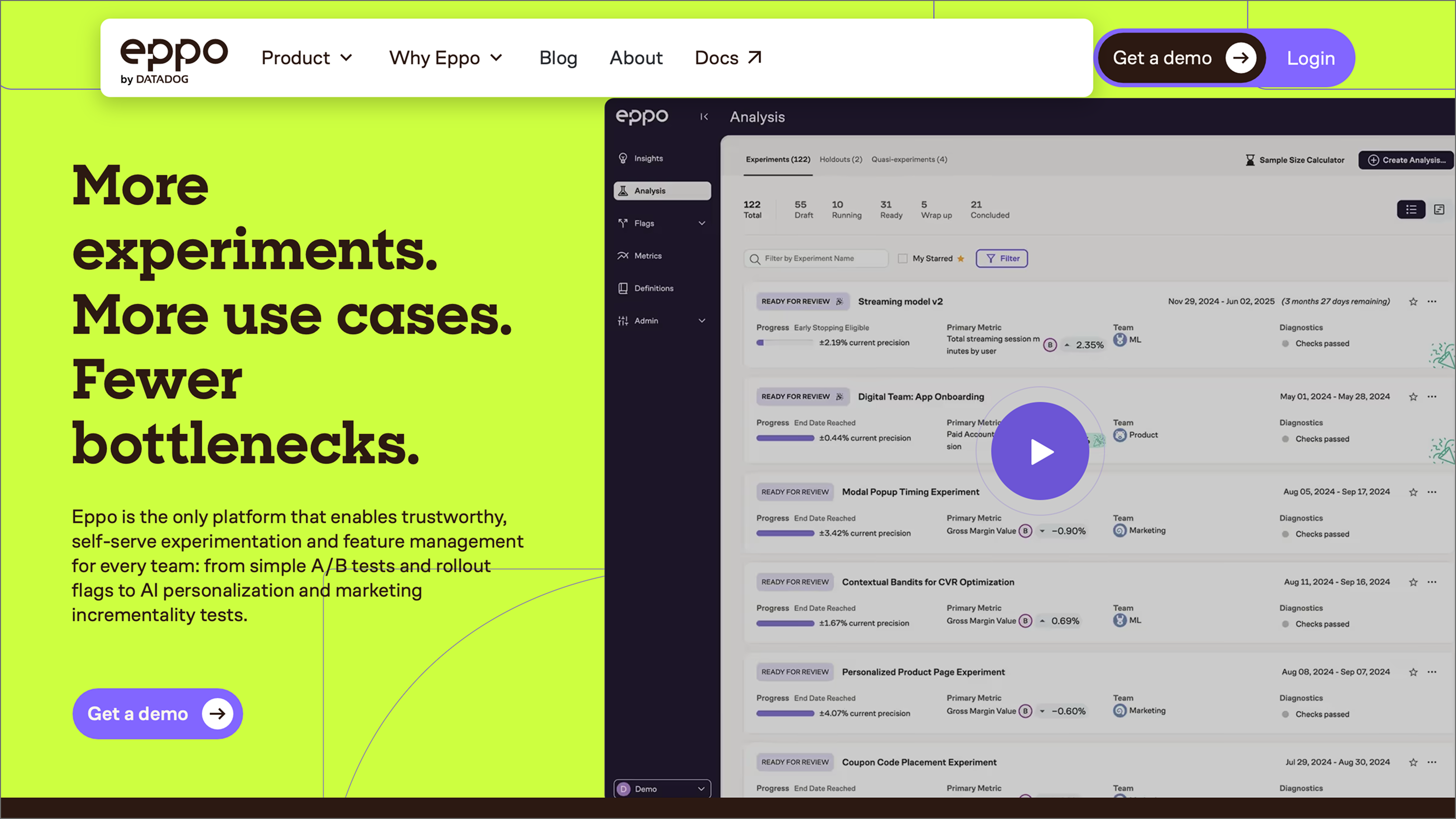 The Eppo by Datadog home page.