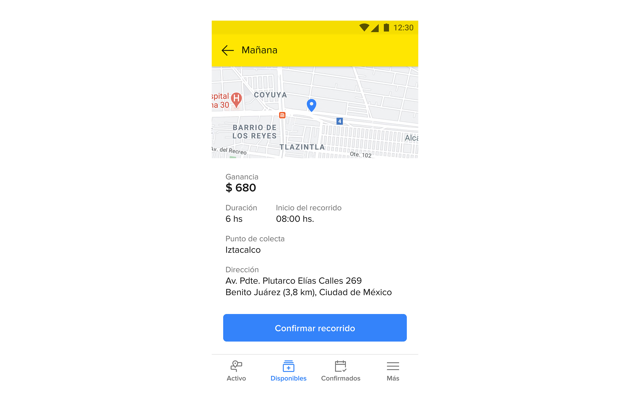 Mercado Envíos, capture d'écran de l'interface du conducteur