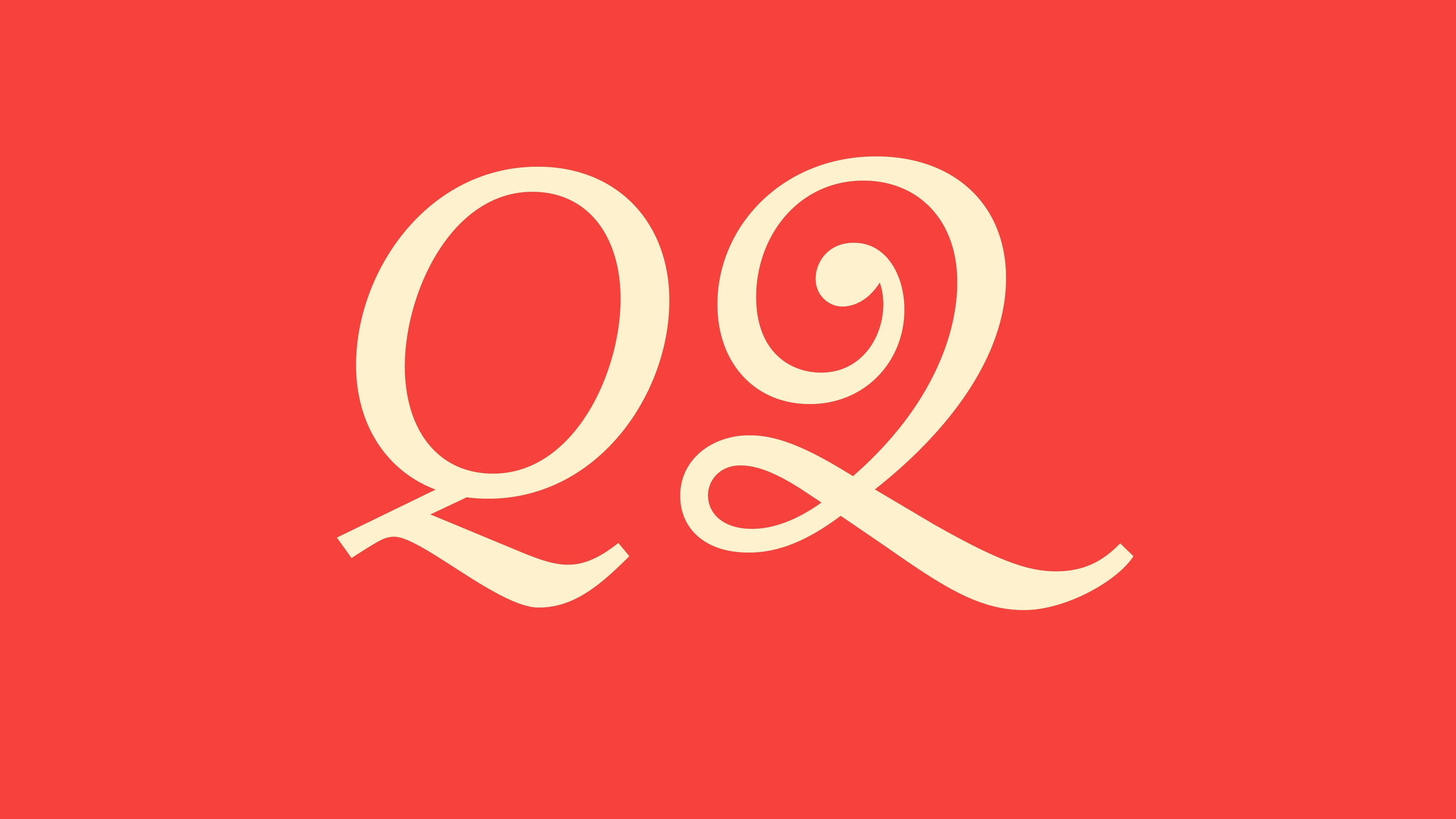 Variations on the letter Q on a red background