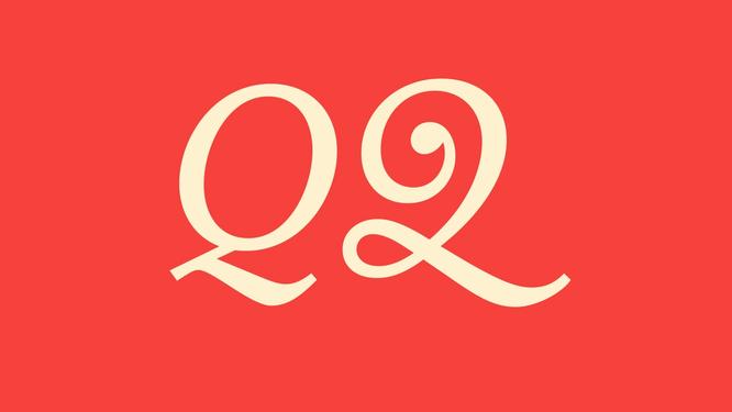 Variations on the letter Q on a red background