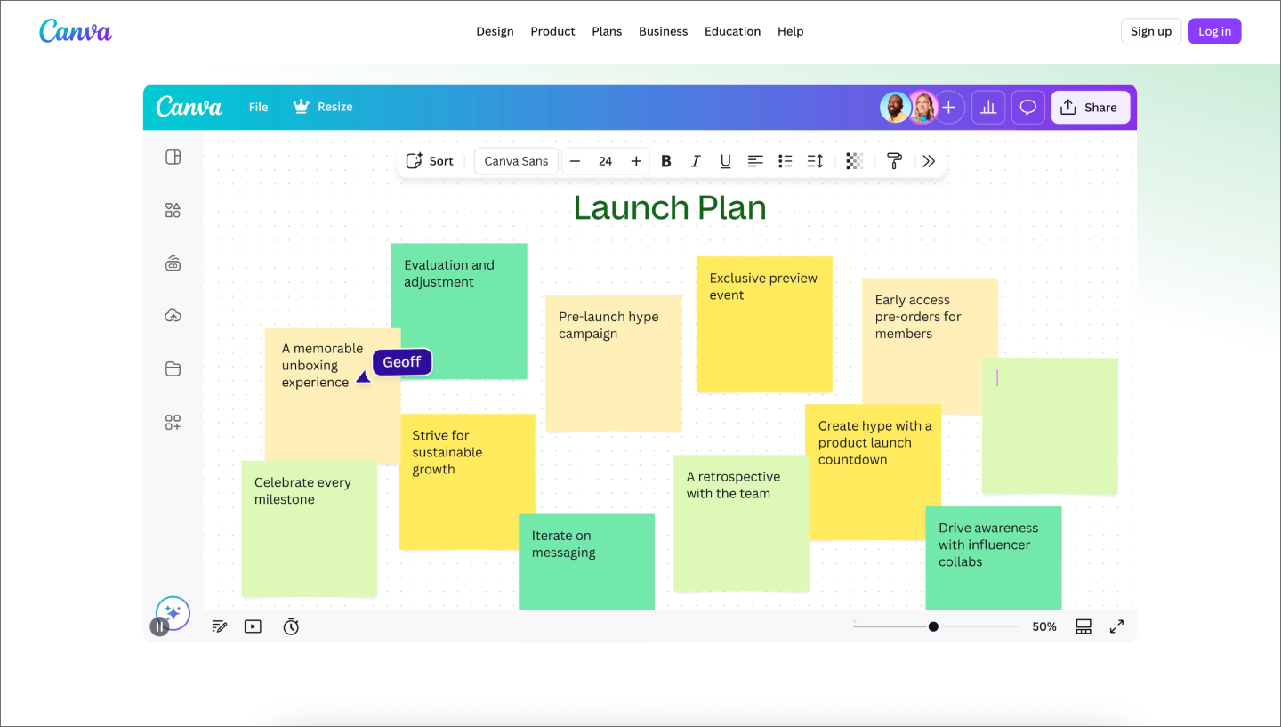A screenshot of Canva’s online whiteboard.