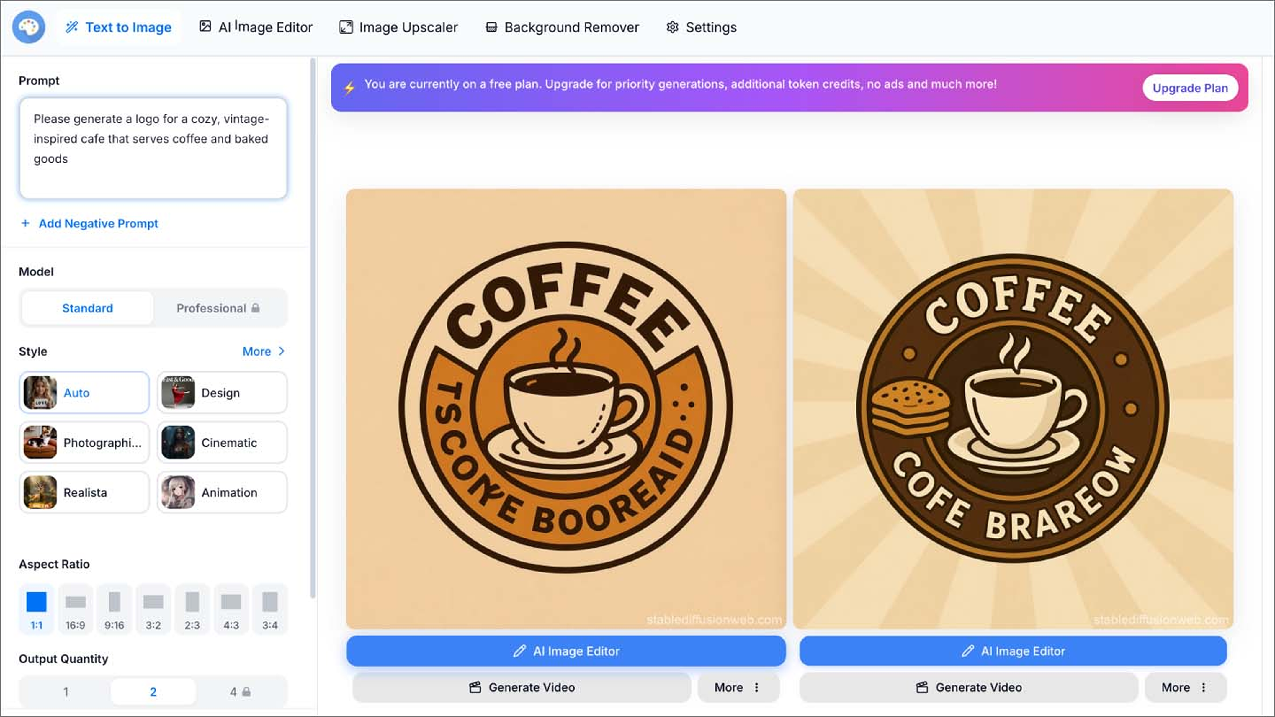 Stable Diffusion/DreamStudio AI design tool website