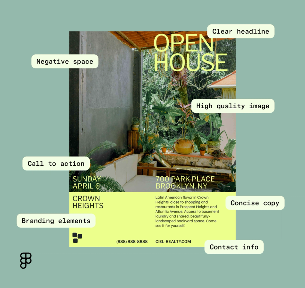 Highlighted components on what to include in a flyer