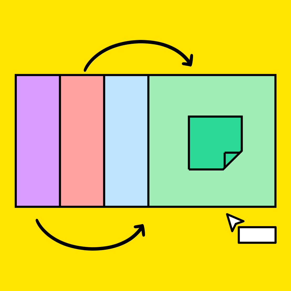 sticky notes on a diagram with arrows pointing to it