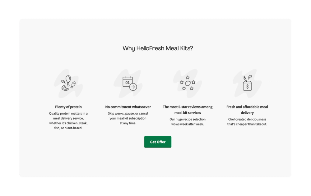 Sample HelloFresh CTA including Get Offer.