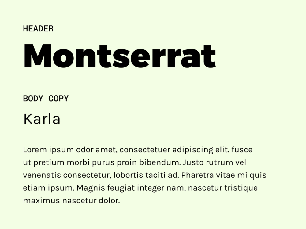 Example text showing Montserrat and Karla as a font pairing.