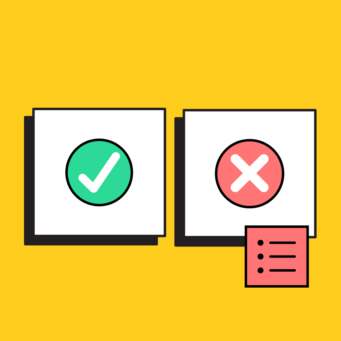 two squares with one green checkmark and one red X