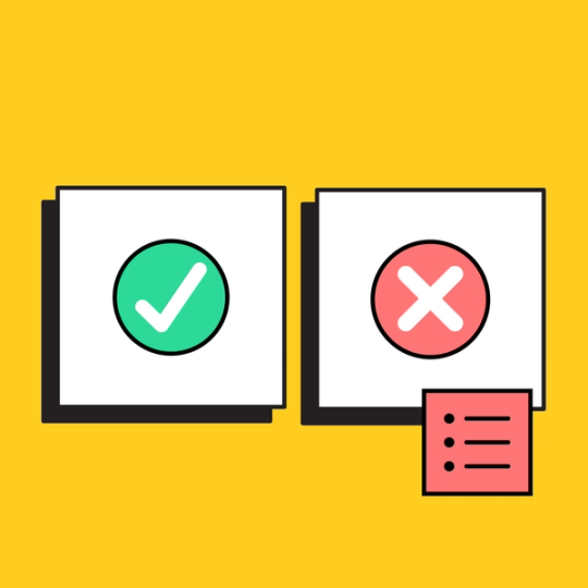 two squares with one green checkmark and one red X