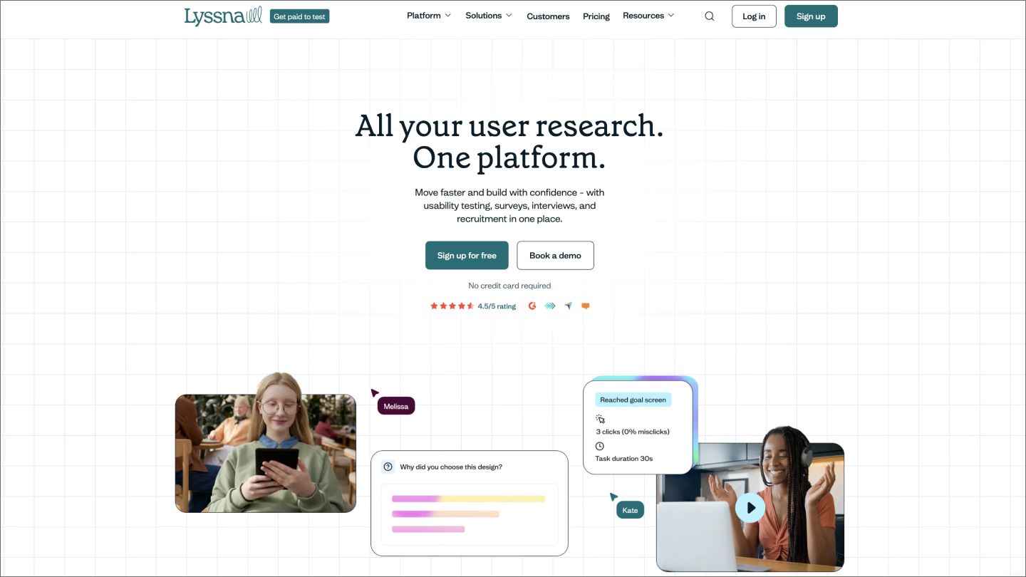 Screenshot of the Lyssna home page.