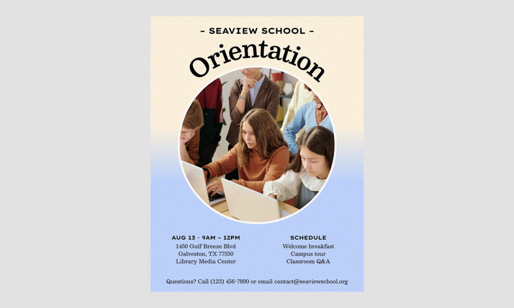 School orientation free flyer template.