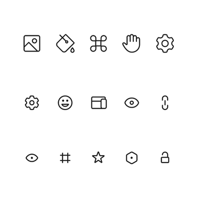 Three rows of five icons each, including icons like a smiley face, a star, and a lock.