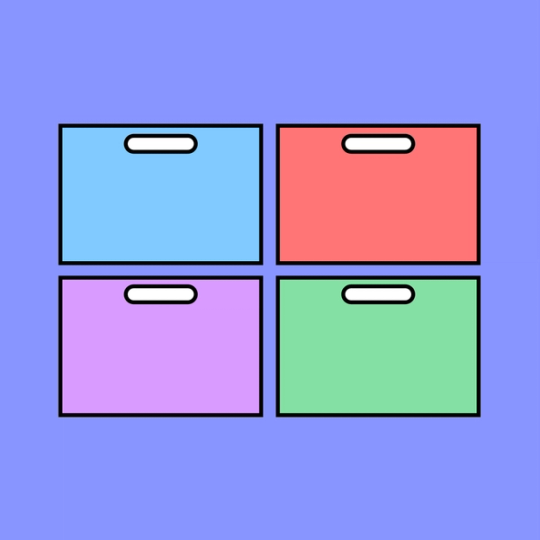 four colorful folders over a purple background