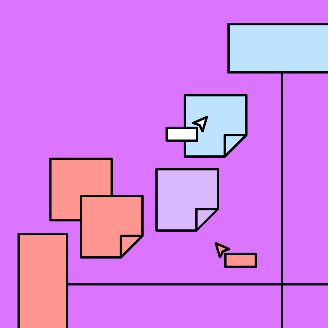 upper left hand corner of XY axis with sticky notes and mouse cursors