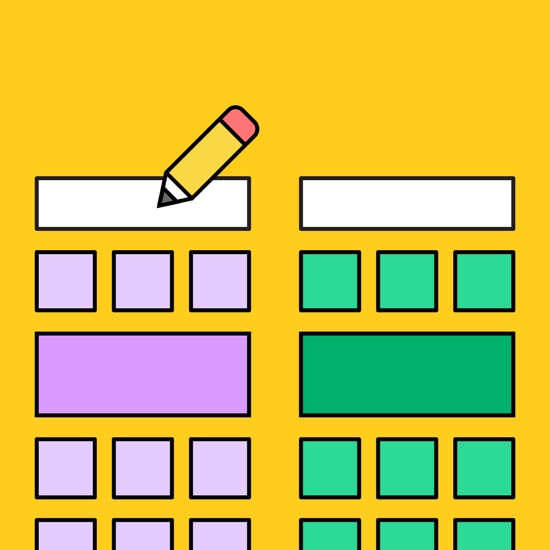 purple and green colored charts with a pencil overlayed on top 