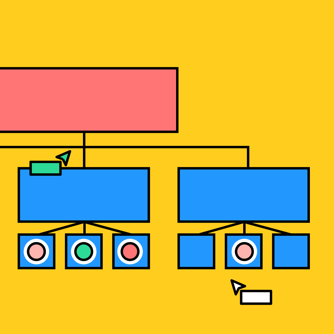 section of work breakdown diagram with task status bubbles