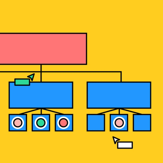 section of work breakdown diagram with task status bubbles