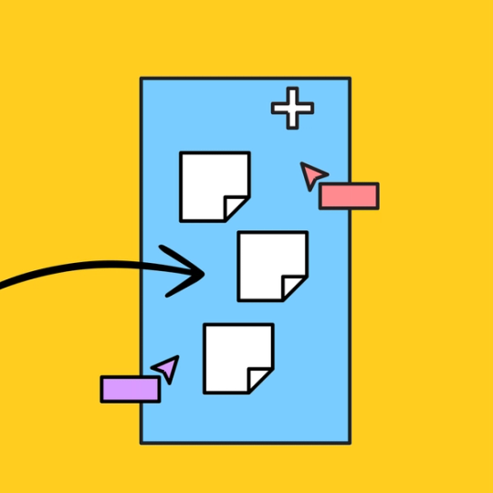 blue document with sticky notes overlayed on top over a yellow background