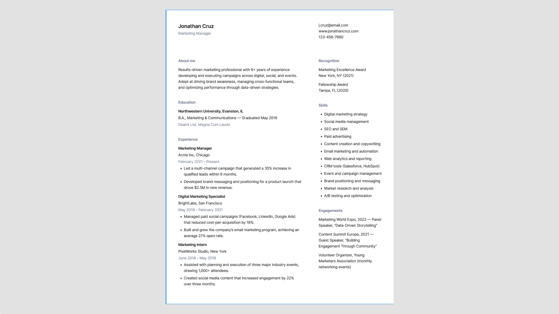 Screenshot of Figma’s minimal monochrome professional resume template.