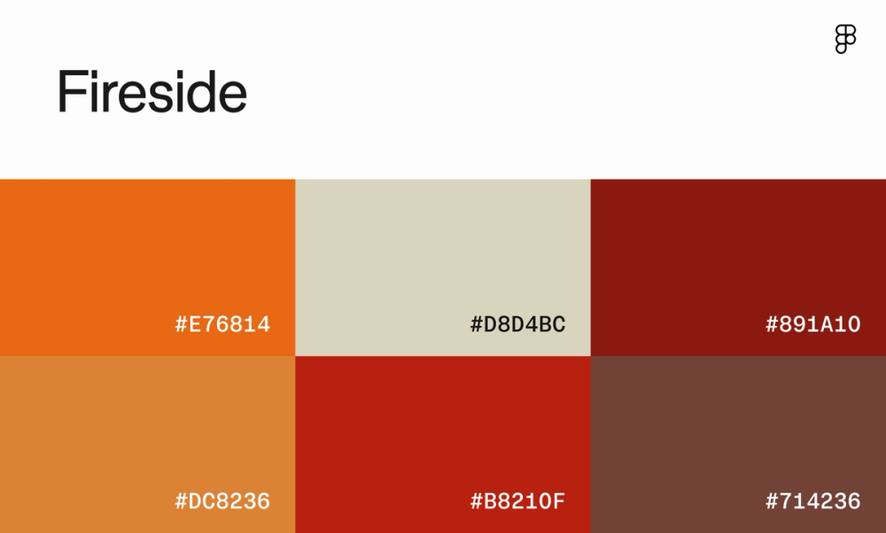 Color scheme with shades of red, orange, and brown.