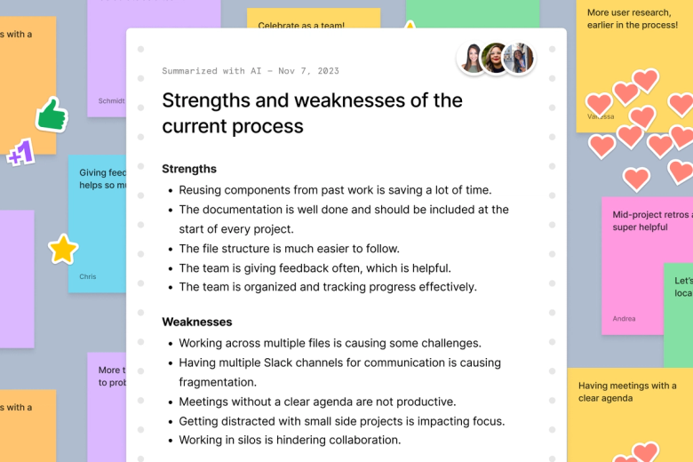 Multiple stickies are selected, "Summerize" is selected, and a summery is generated.