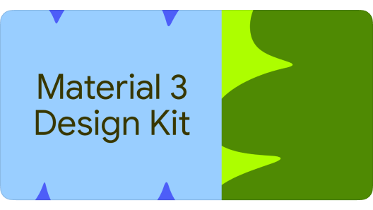 Material 3 Design Kit on a blue background with green illustrations