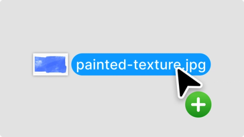 A small blue painted texture thumbnail next to a file labeled “painted-texture.jpg,” with a cursor hovering over the filename in Figma.