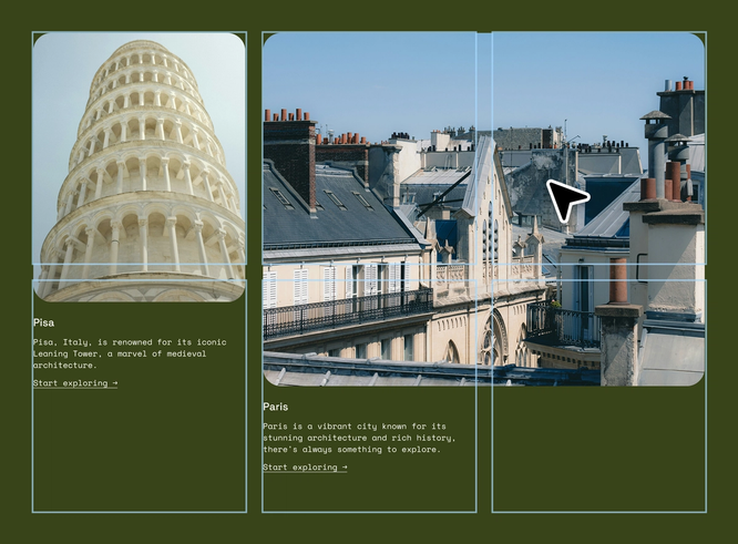 Eine Benutzeroberfläche zeigt verschiebbare UI-Komponenten, die in einem sichtbaren Spaltenraster mit blauen Platzierungsumrissen einrasten.
