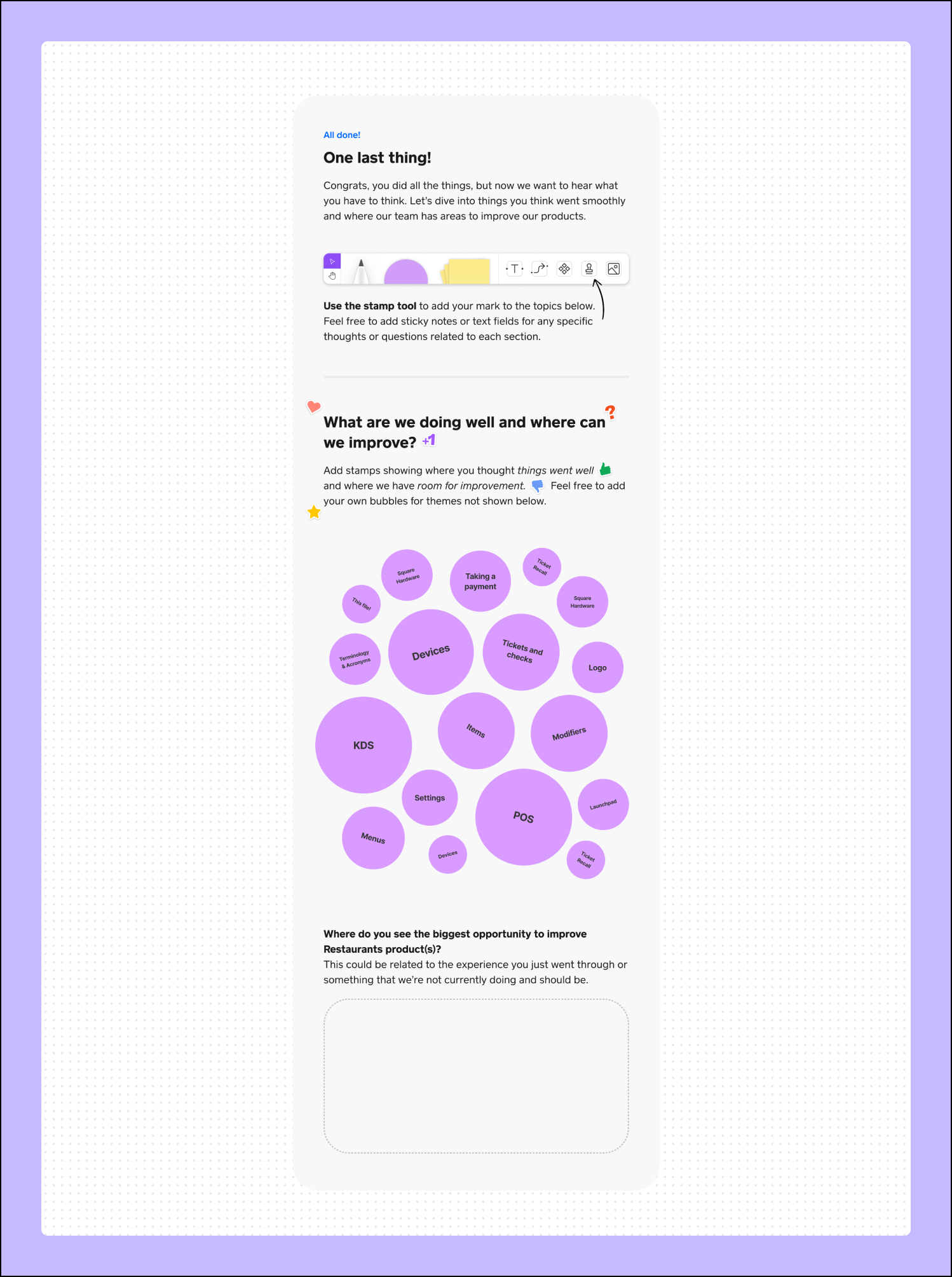 Screenshot of Square's feedback area in the FigJam onboarding file