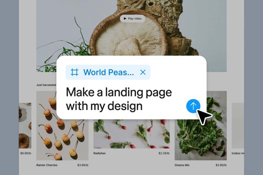 Prompt box in browser being asked to make a landing page with my design