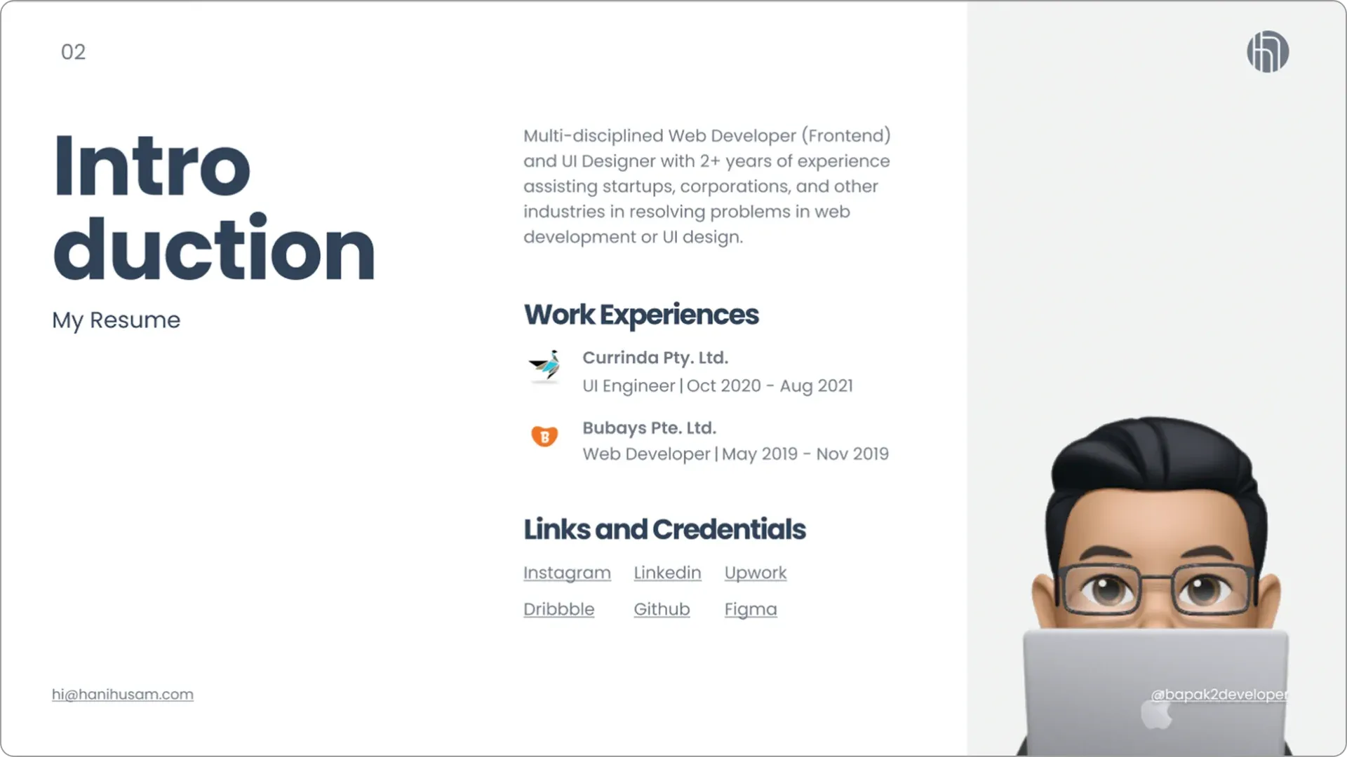 Modello di pitch deck per freelance dalla community di Figma.