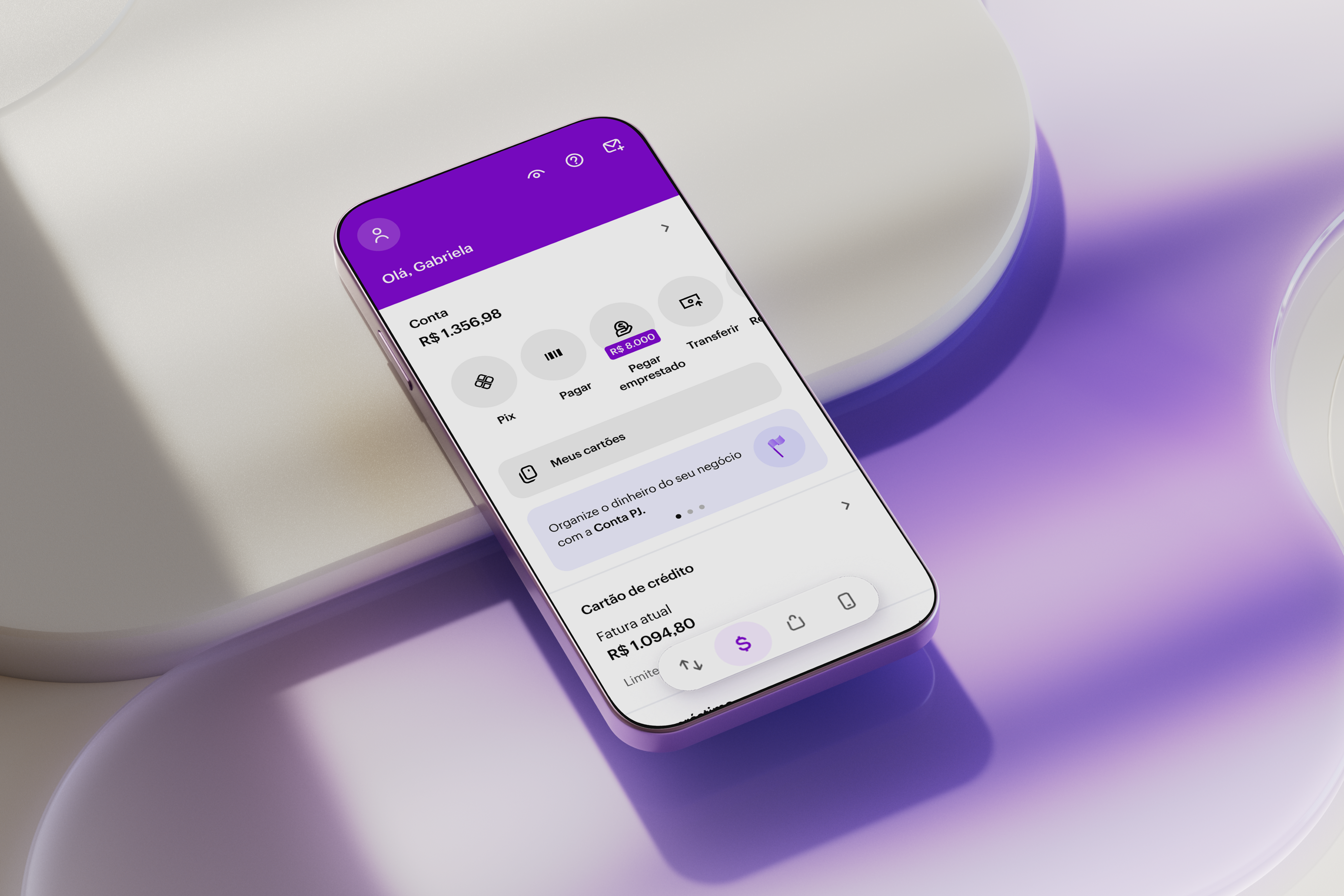 App do Nubank na tela de um smartphone