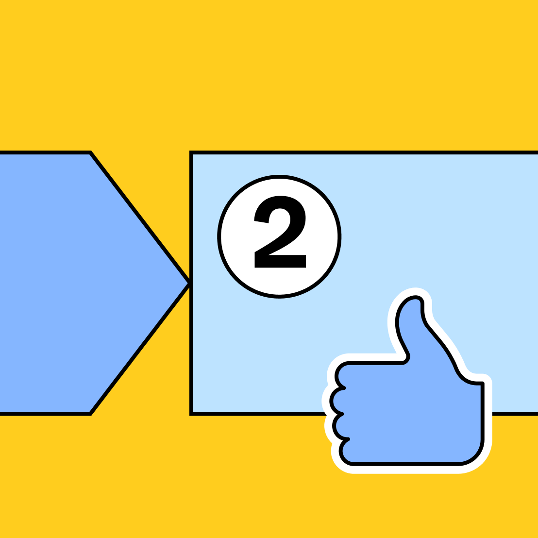 the number two with a thumbs up emoji next to it